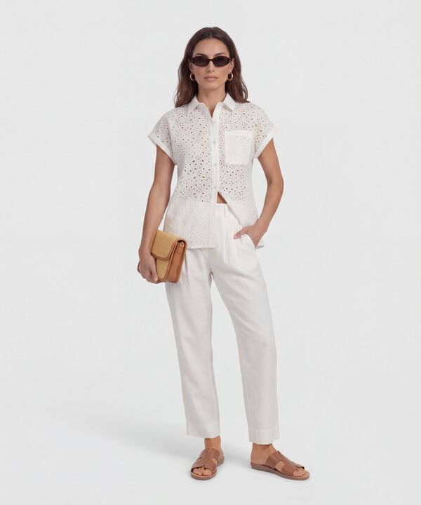 Camisa Manga Corta Con Bordado Para Mujer