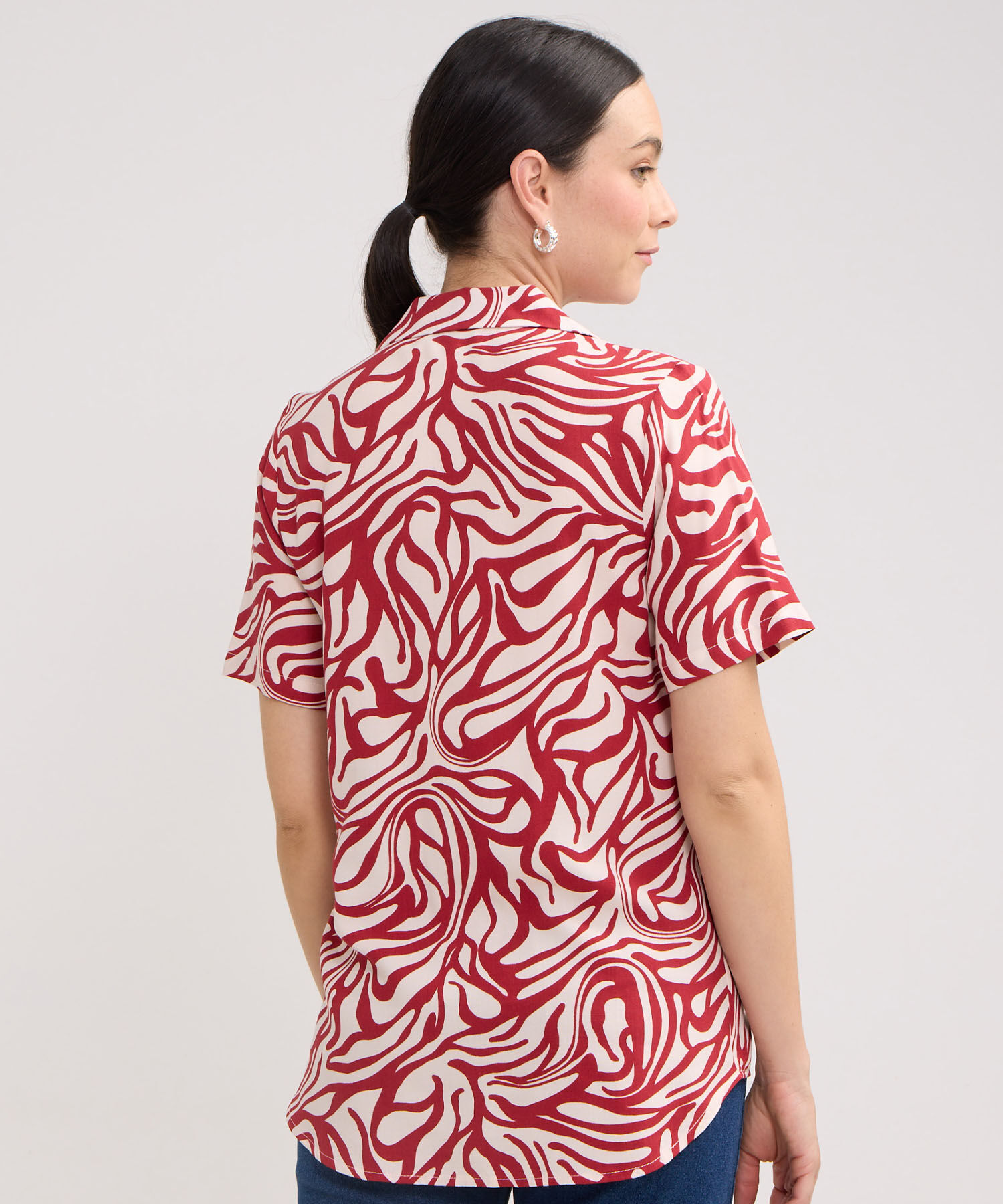 Camisa Estampada, Manga Corta, Cuello Camisero