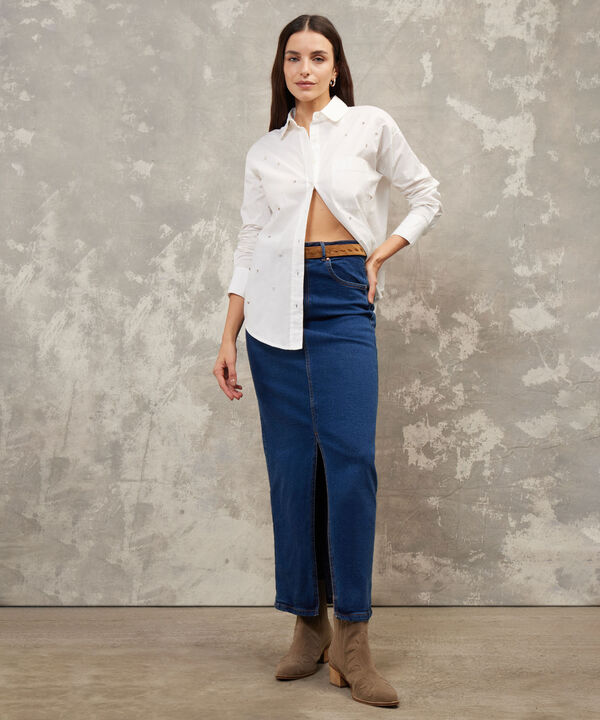 Falda Maxi Falda Denim Tono Oscuro