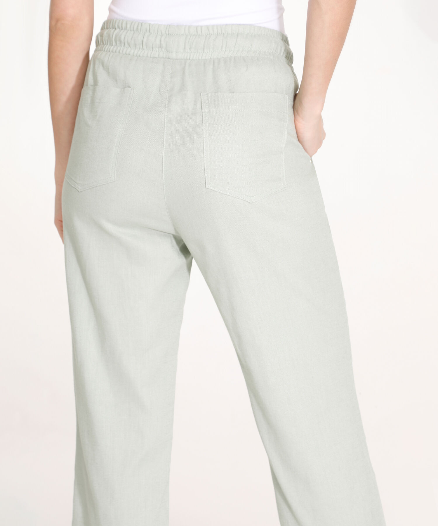 Pantalon Moda Unicolor, Pretina Resortada En Lino, Lineas