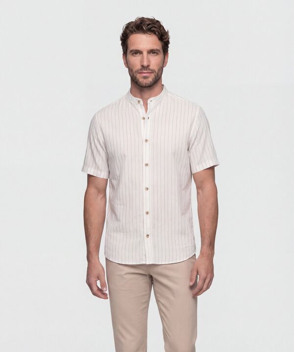 Camisa Hombre Manga Corta Cuello Mao image number null