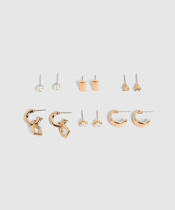 Set X6 Aretes Dorados Con Perlas Y Brillos  image number null