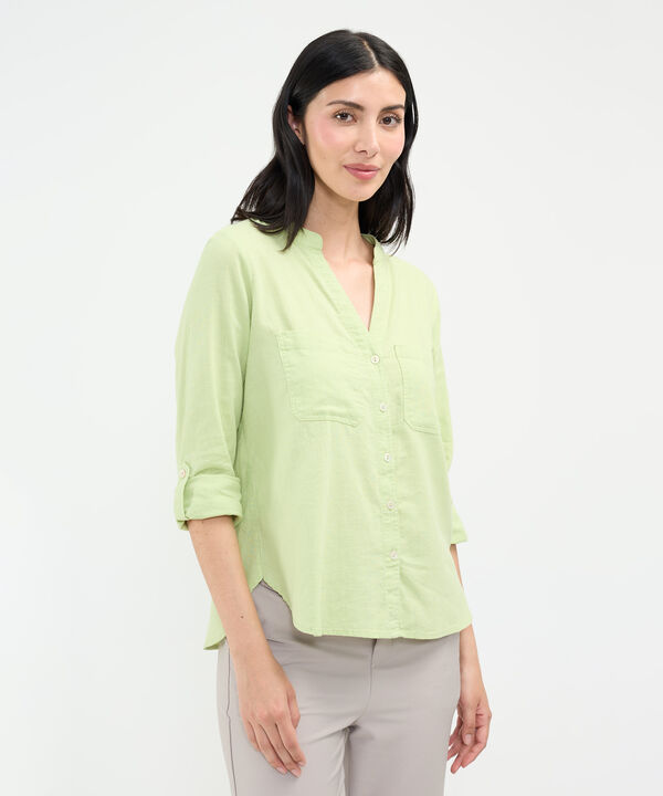 Blusa Cuello Mao en Efecto Lino image number null