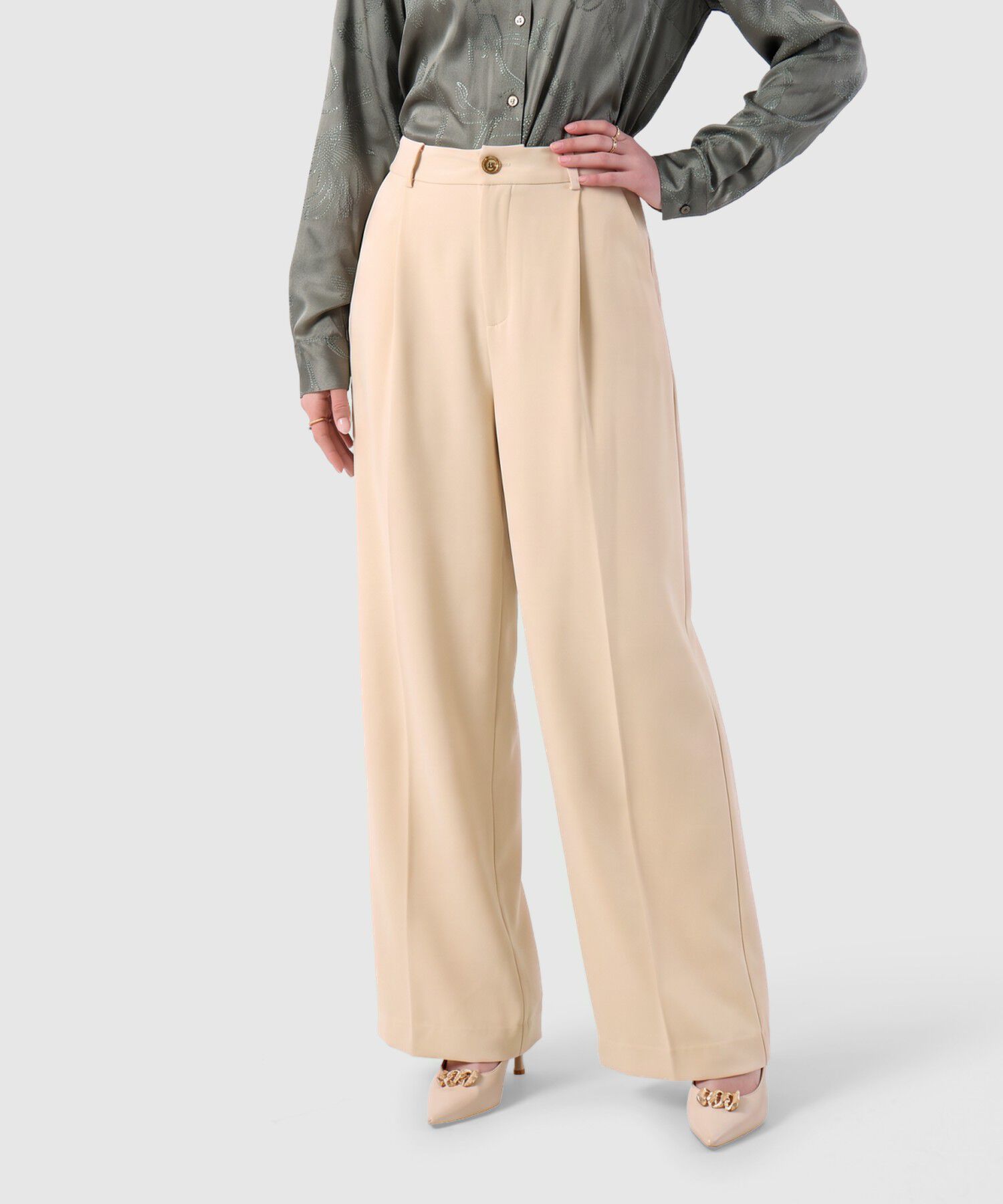 Pantal&oacute;n Tiro Alto Con Pinzas Para Mujer