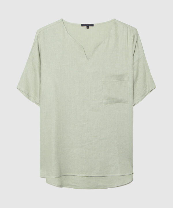 Blusa Escote Redondo Con Abertura Cola De Pato, Bolsillo, Linea Moda Verona