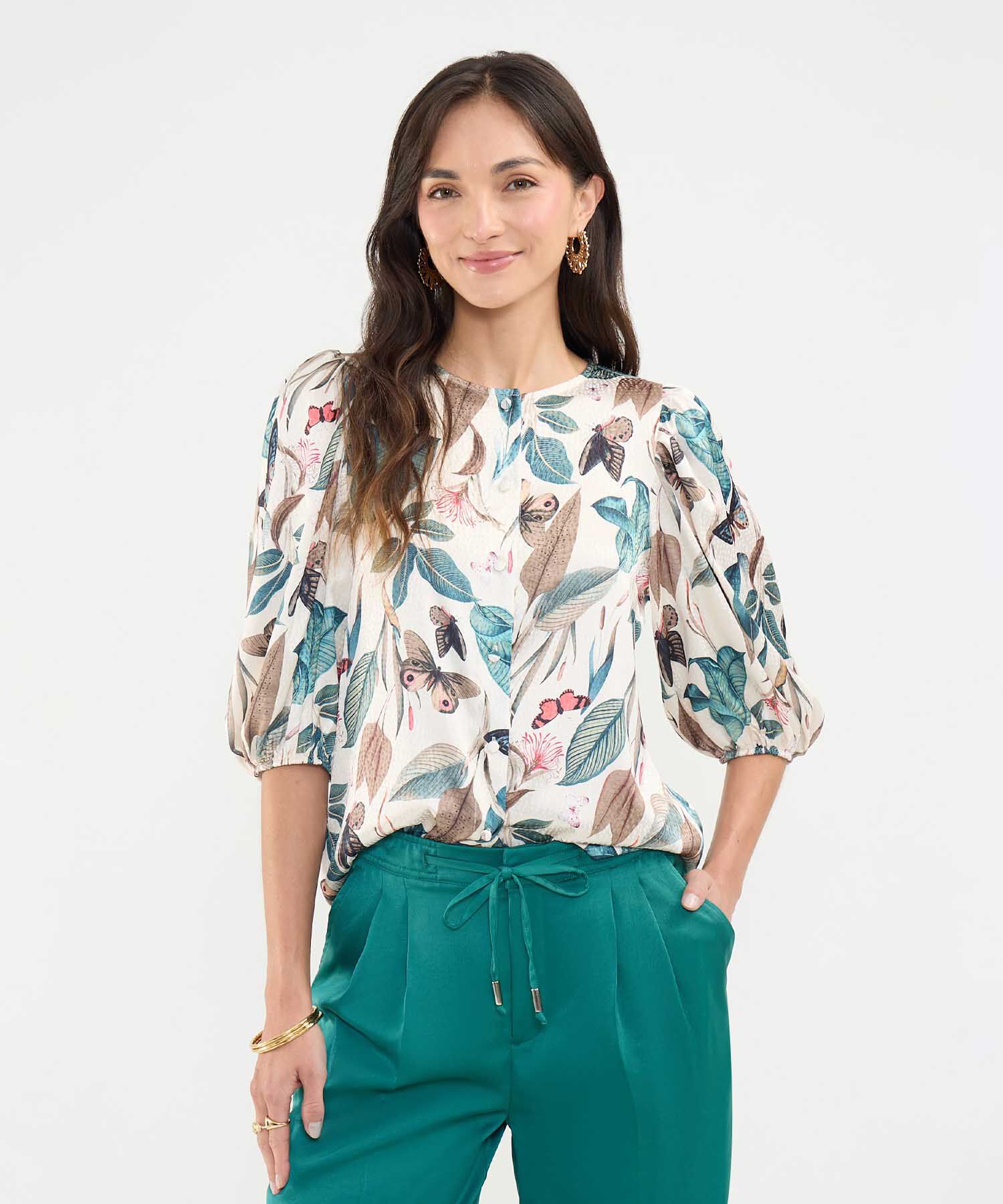 Blusa Estampada Manga ¾ 