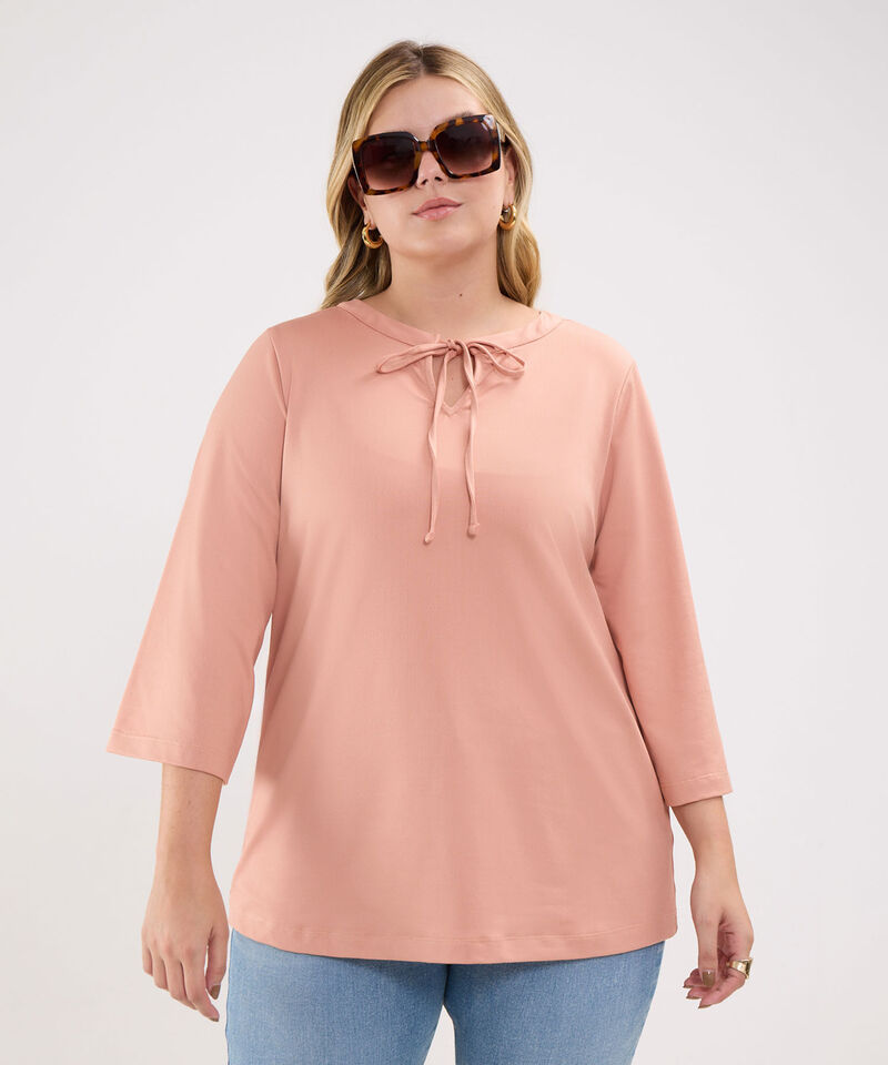 Camiseta Unicolor Cuello Neru Manga 3/4 Con Anudado