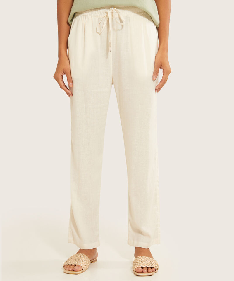Pantalon Pretina Resortada  En Lino Uniolor