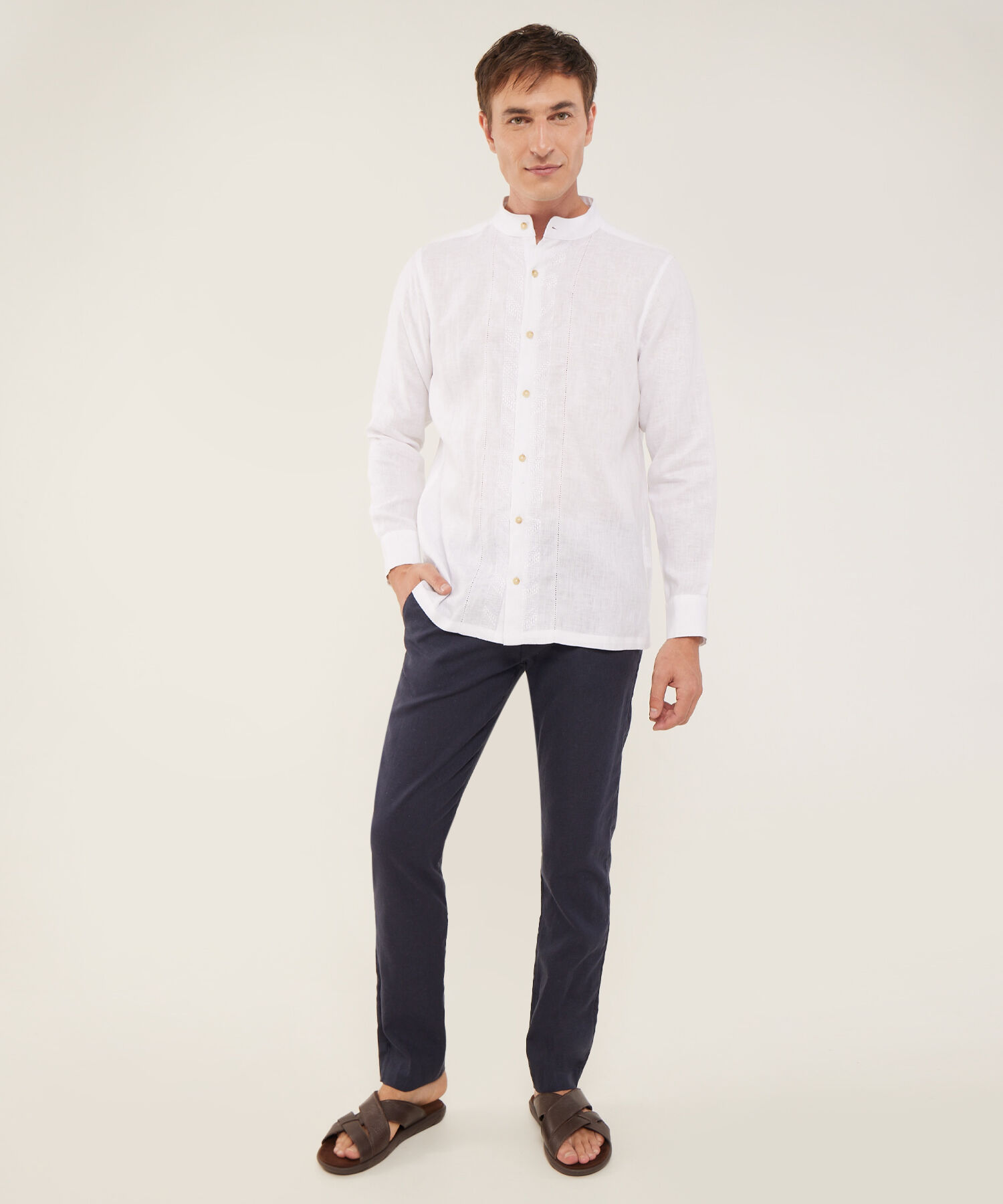 Camisa Guayabera Cuello Neru Manga Larga