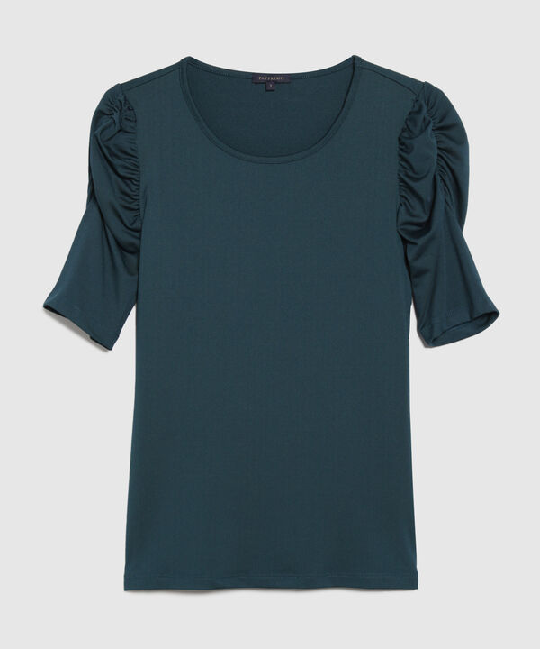 Camiseta Escote Redondo Con Ruche En Manga