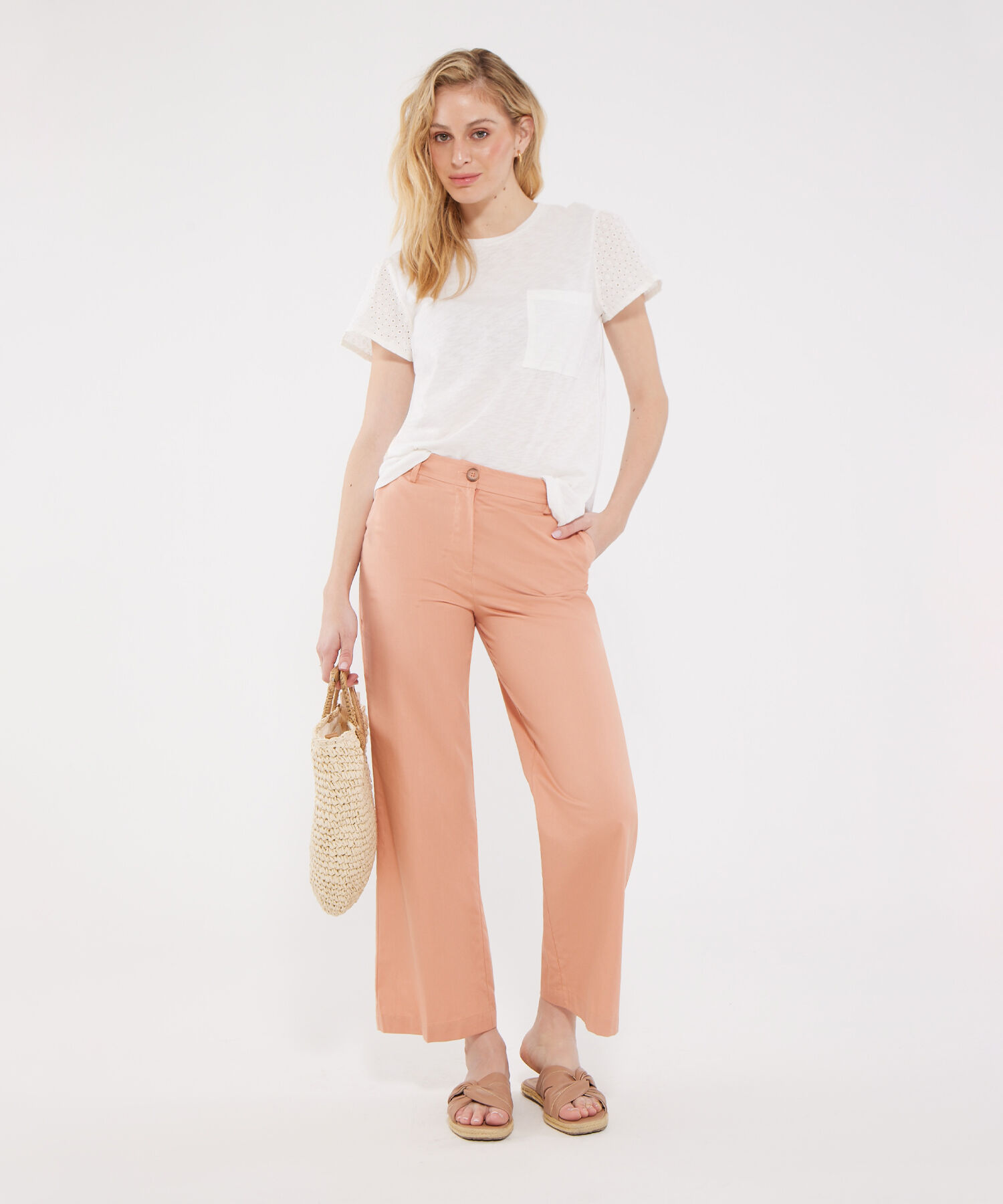 Pantal&oacute;n Moda Unicolor Con Bolsillos Diagonales