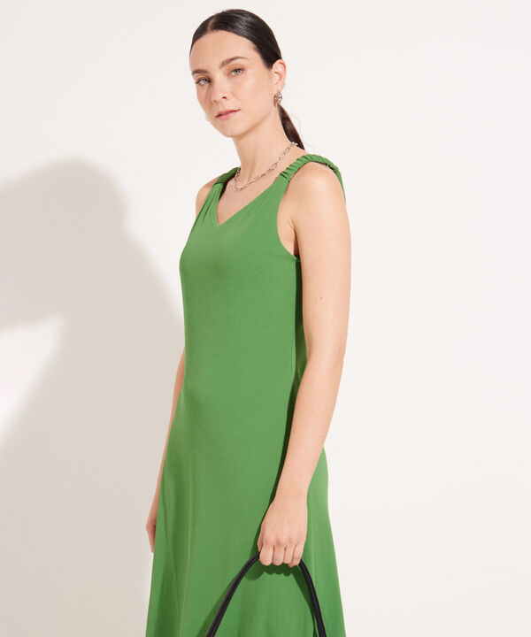 Vestido Lencero Unicolor Con Elástico En Tira