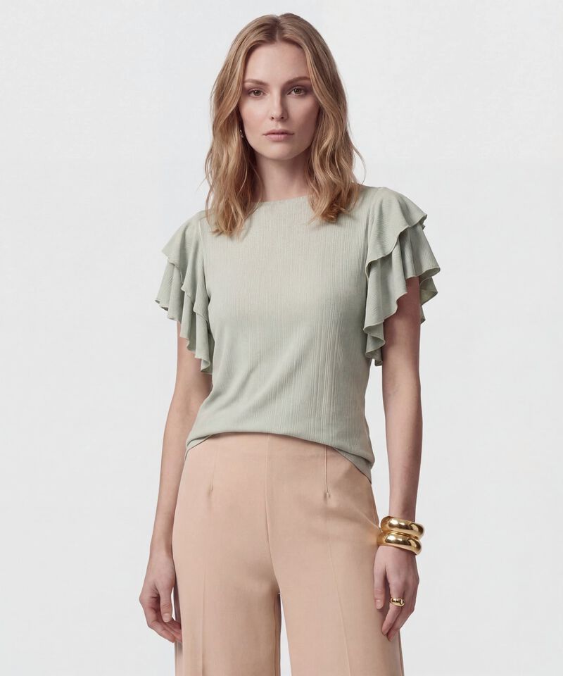 Camiseta Mujer Mangas Volantes Acanalada Elegante