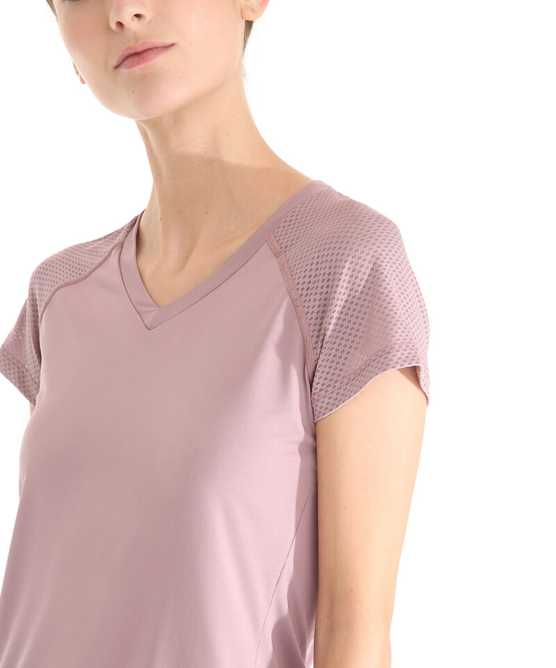 Camiseta Para Mujer, Cuello En V, Manga Corta, Con Detalles Tipo Malla