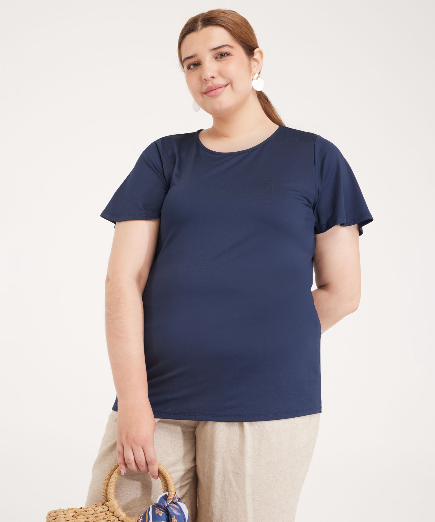 Camiseta Unicolor Manga Corta Cuello Redondo, Línea