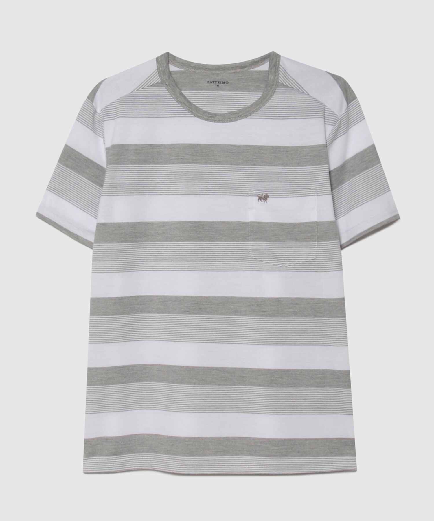 Camiseta Manga Corta Cuello Redondo Con Bolsillo, Preteñida A Rayas