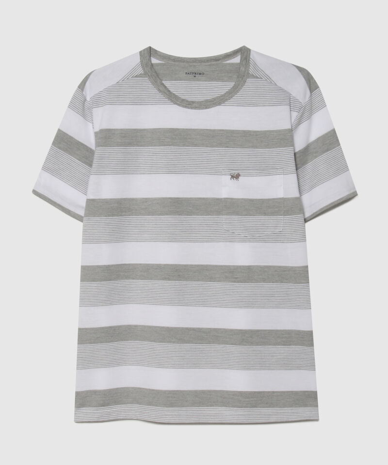 Camiseta Manga Corta Cuello Redondo Con Bolsillo, Preteñida A Rayas