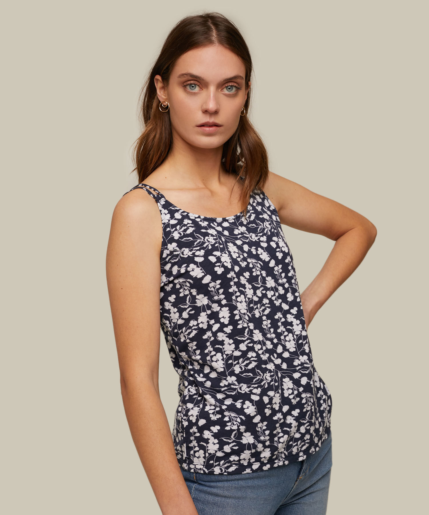 Camiseta De Tiras Dobles Estampada