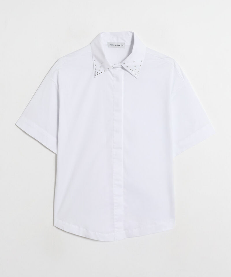 Camisa Mujer Manga Corta Cuello Con Pedrería