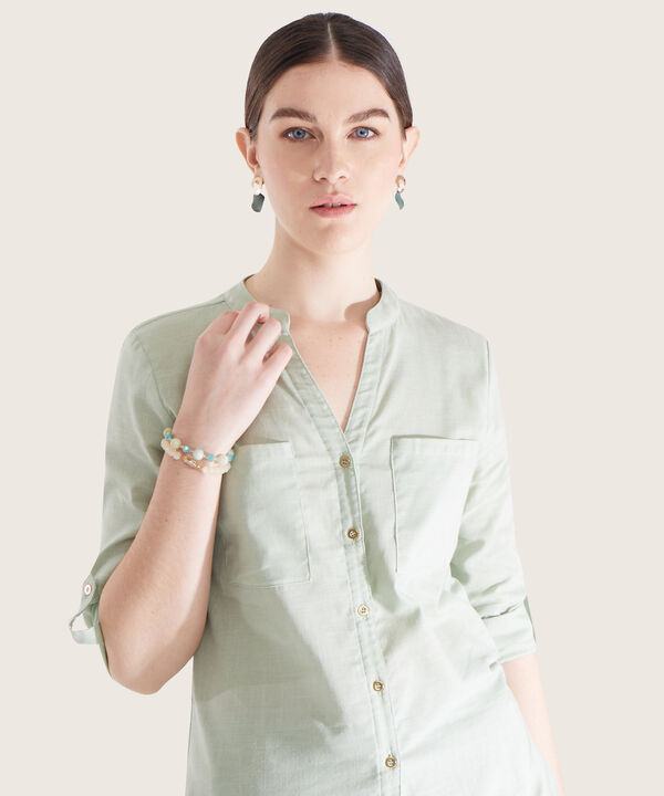 Blusa Lino Manga Larga Con Bolsillo