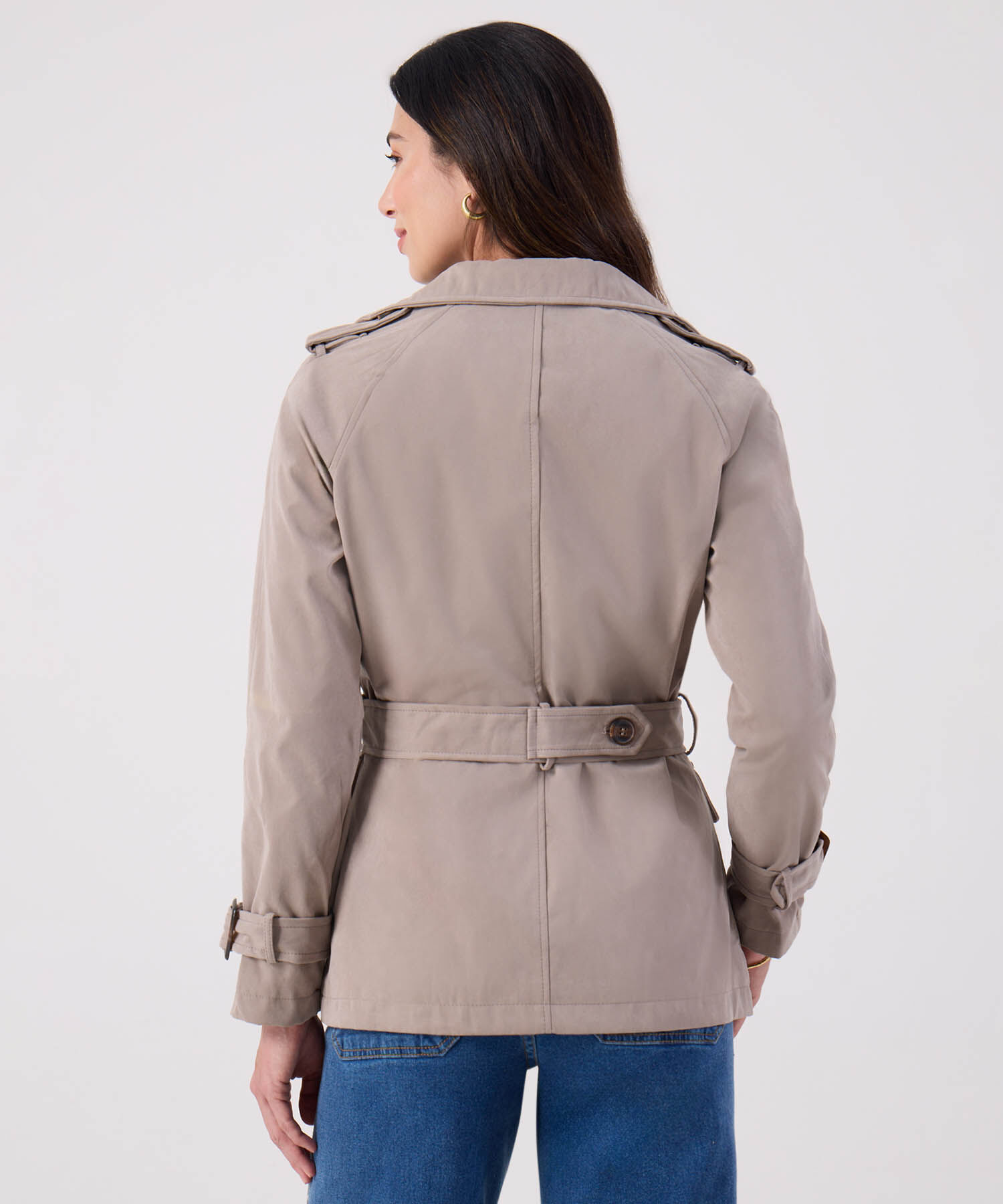 Chaqueta Trench Unicolor Con Cinturon 