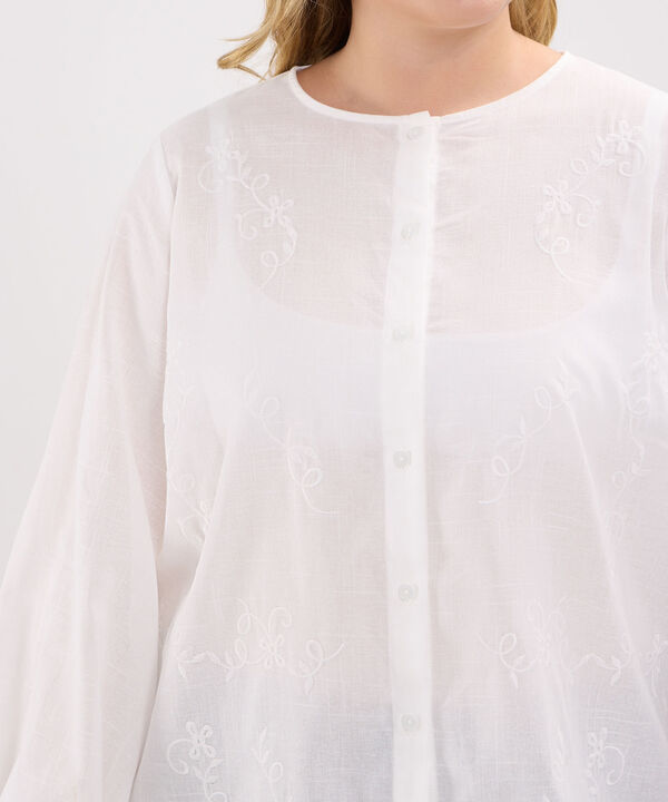 Blusa Unicolor Con Bordado Manga Bombacha image number null