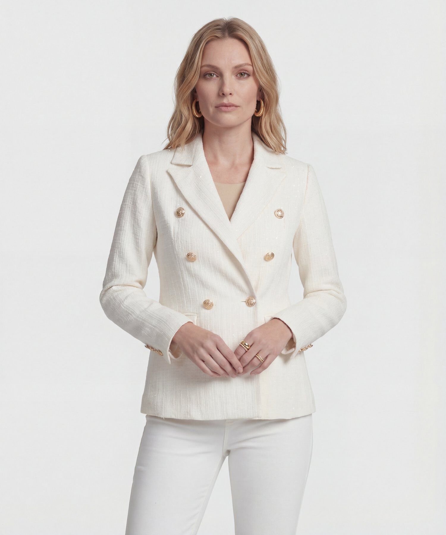 Blazer de Doble Abotonadura en Tweed para Mujer