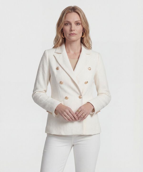 Blazer de Doble Abotonadura en Tweed para Mujer image number null