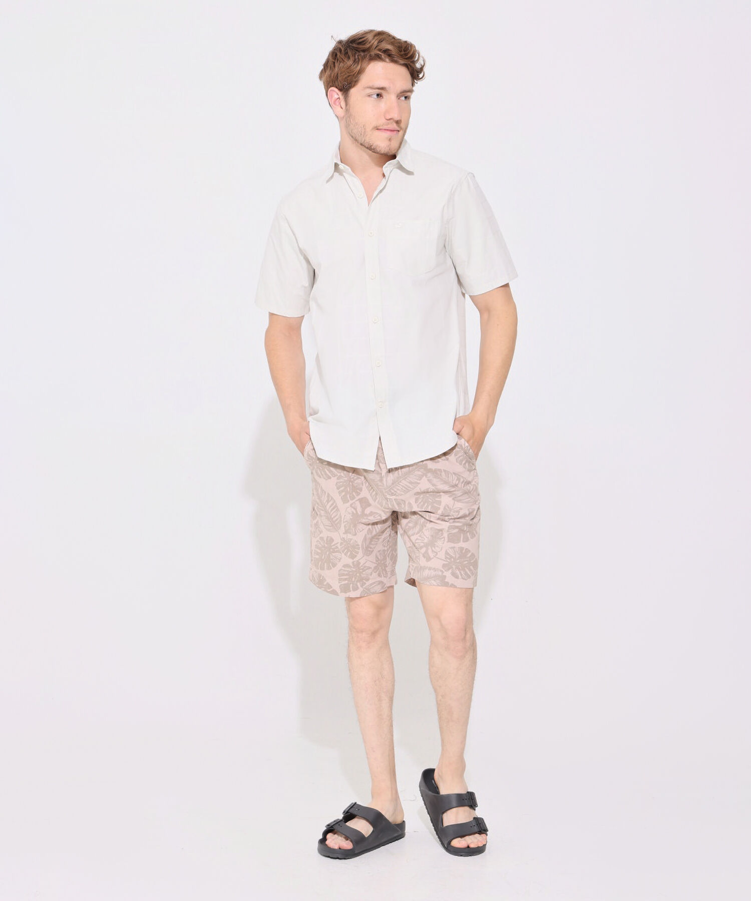 Camisa Unicolor Texturizada, Manga Corta Con Bolsillo Y Silueta Slim Fit