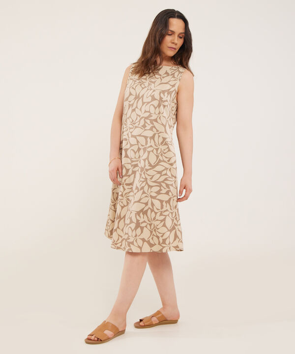 Vestido Estampado Manga Sisa Con Bolsillos Laterales