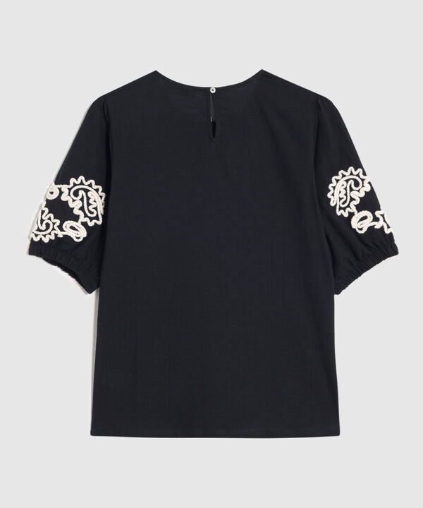 Blusa De Cuello Redondo Con Bordado Para Mujer
