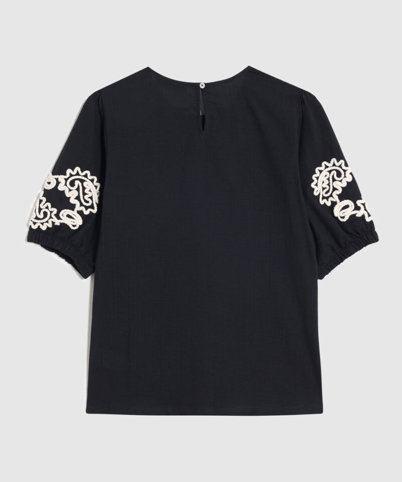 Blusa De Cuello Redondo Con Bordado Para Mujer