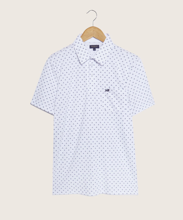Polo Estampada, Cuello Maquina Duro Con Bolsillo, Silueta Regular Fit Blanco