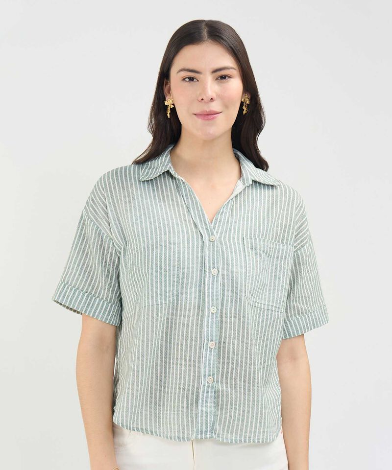 Camisa Estampada en Efecto Lino