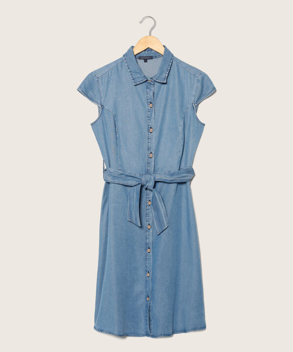 Vestido Camisero En Tencel Con Cinturón Tono Medio