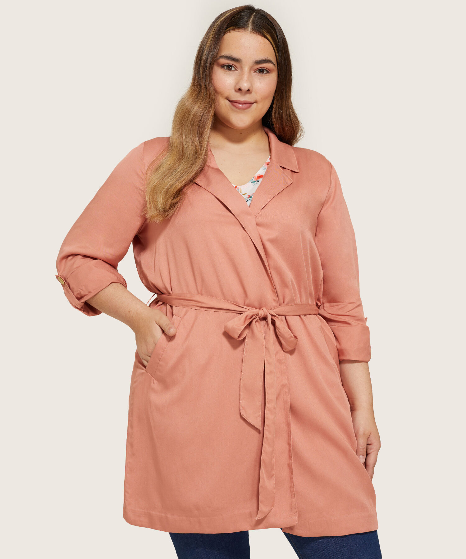 Chaqueta Larga Tipo Trench Para Mujer Curvy