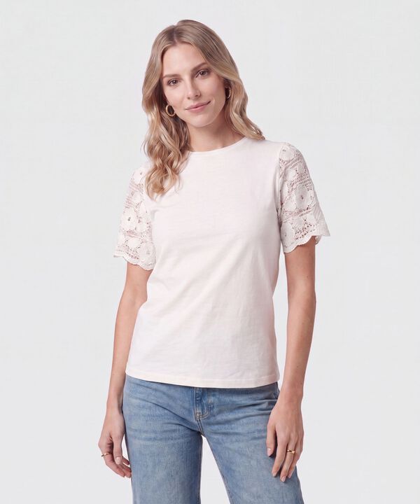 Camiseta Con Mangas De Encaje Para Mujer image number null