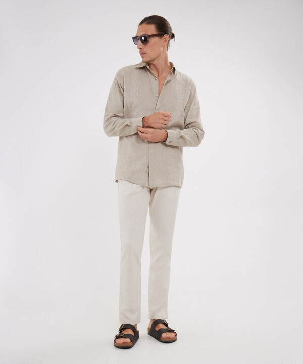 Camisa Guayabera Manga Larga Sin Bolsillo