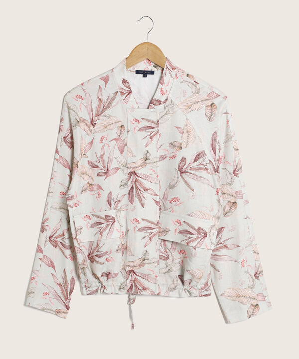 Chaqueta Estampada En Lino Manga Larga Con Bolsillos