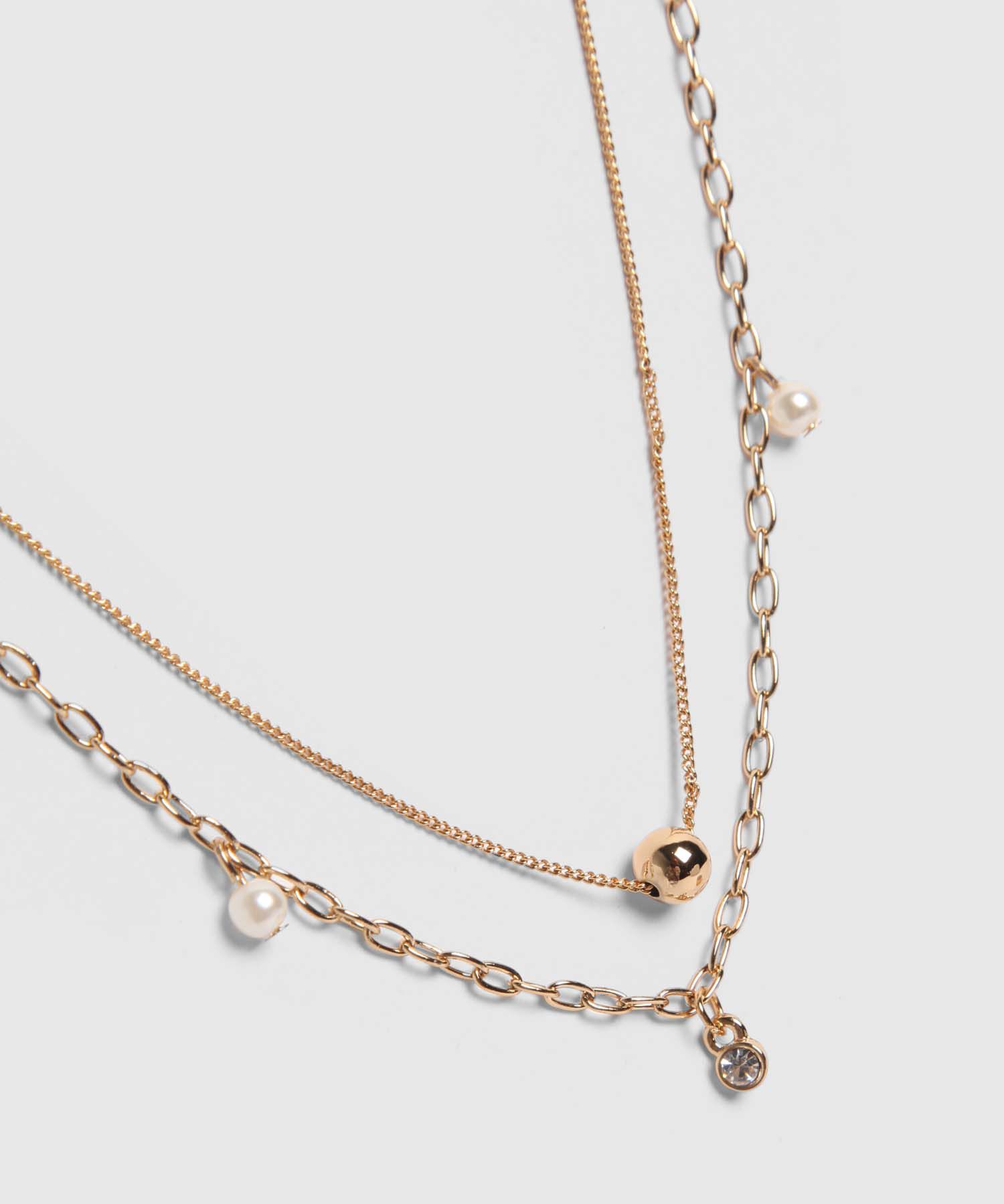 Set Dorado De Collar Doble Con Dijes Y Aretes