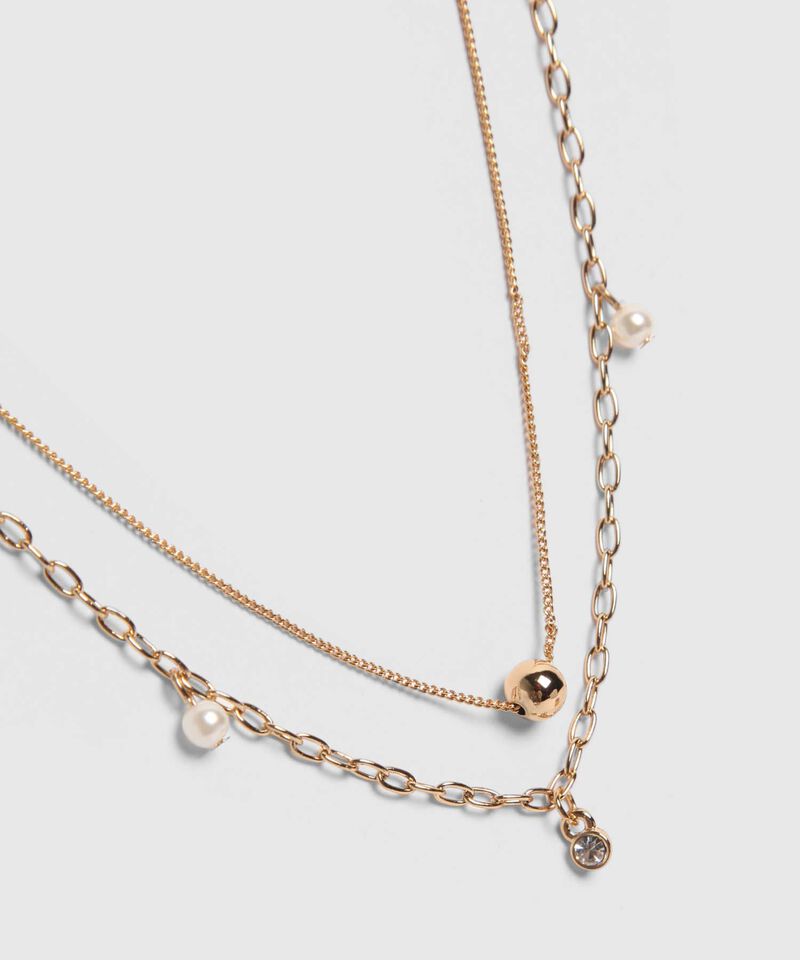 Set Dorado De Collar Doble Con Dijes Y Aretes