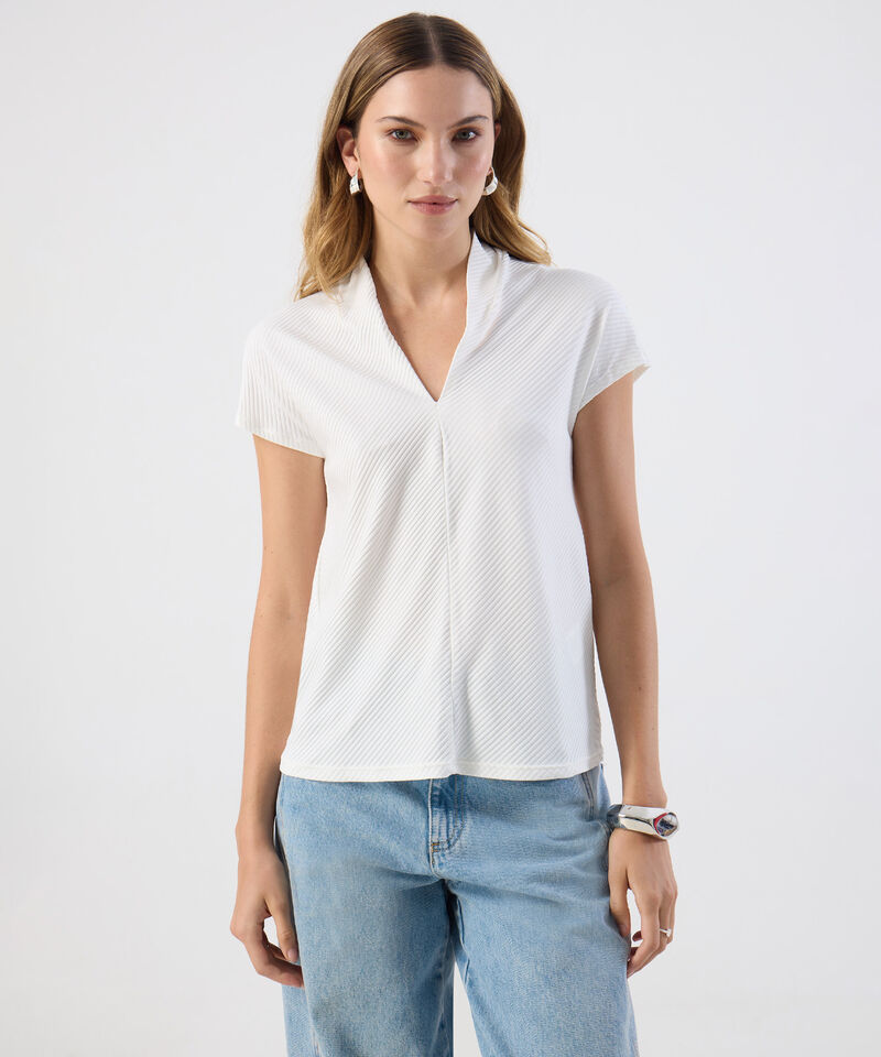 Camiseta Casual Texturizada Escote V Para Mujer