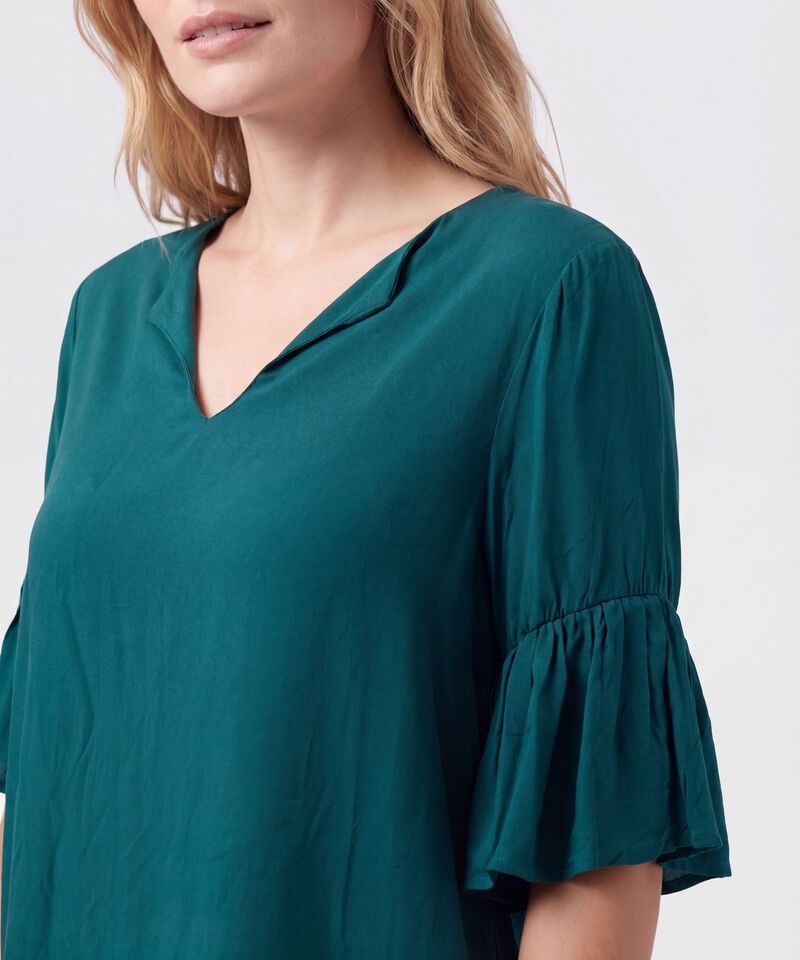 Blusa Cuello En V Con Manga Volante Mujer