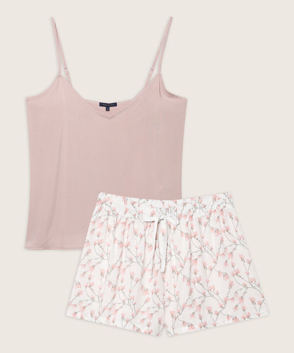 Pijama Camiseta Manga Sisa Unicolor Con Pantalón Corto Estampado