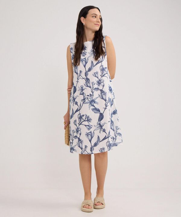 Vestido Estampado Manga Sisa Con Bolsillos Laterales