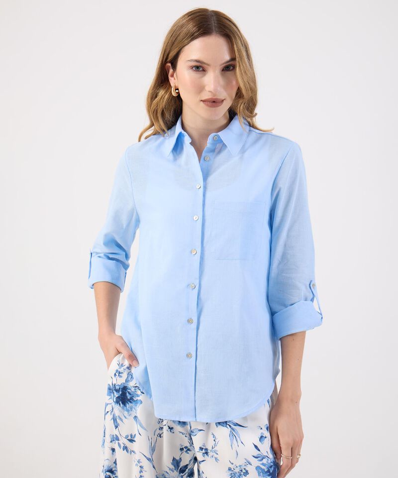 Camisa Dama Azul Claro Manga 3/4 Versátil
