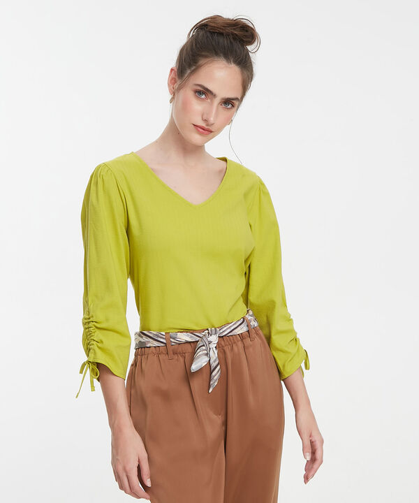 Blusa Unicolor Escote V, Manga 3/4