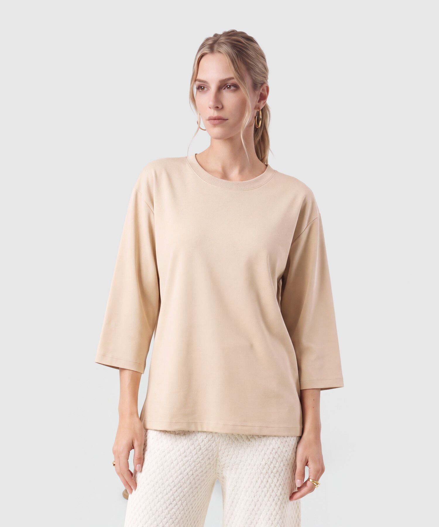Camiseta Manga 3/4 Unicolor Para Mujer