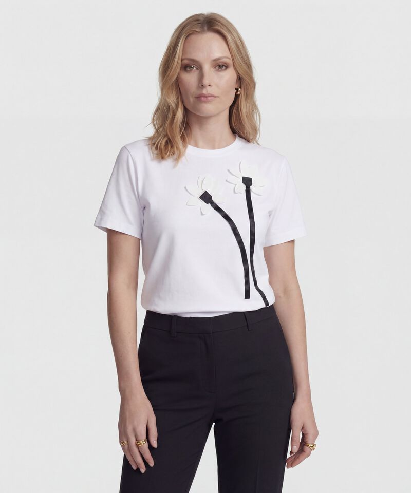 Camiseta con Apliques de Flores Para Mujer