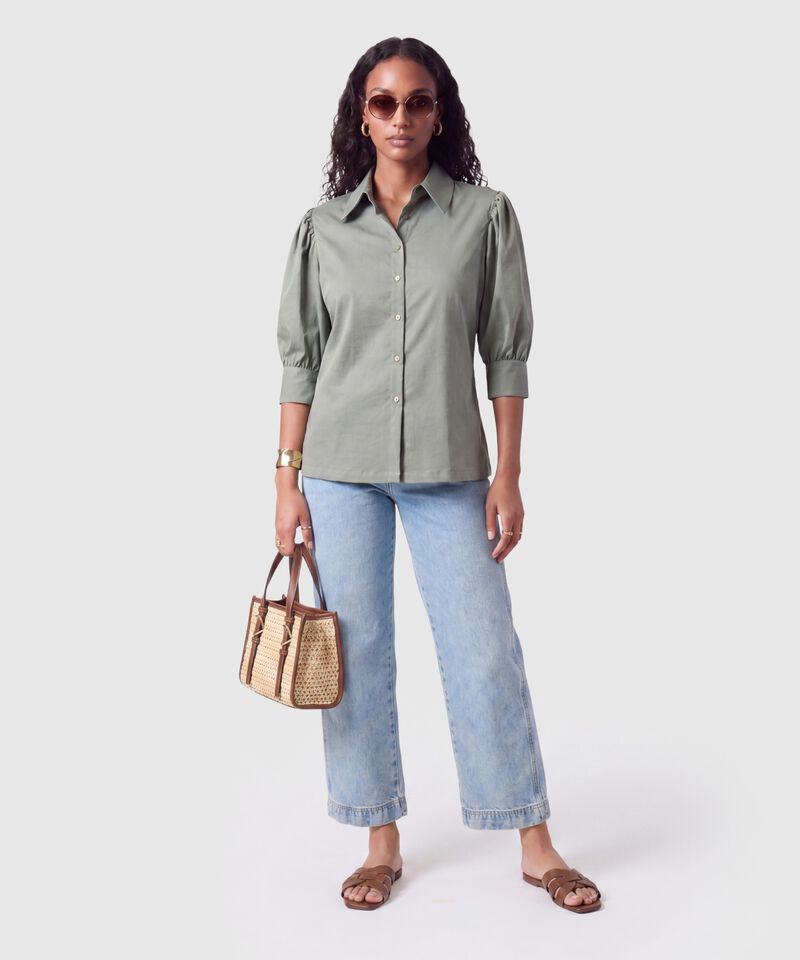 Camisa Camisera Con Mangas Recogidas Para Mujer
